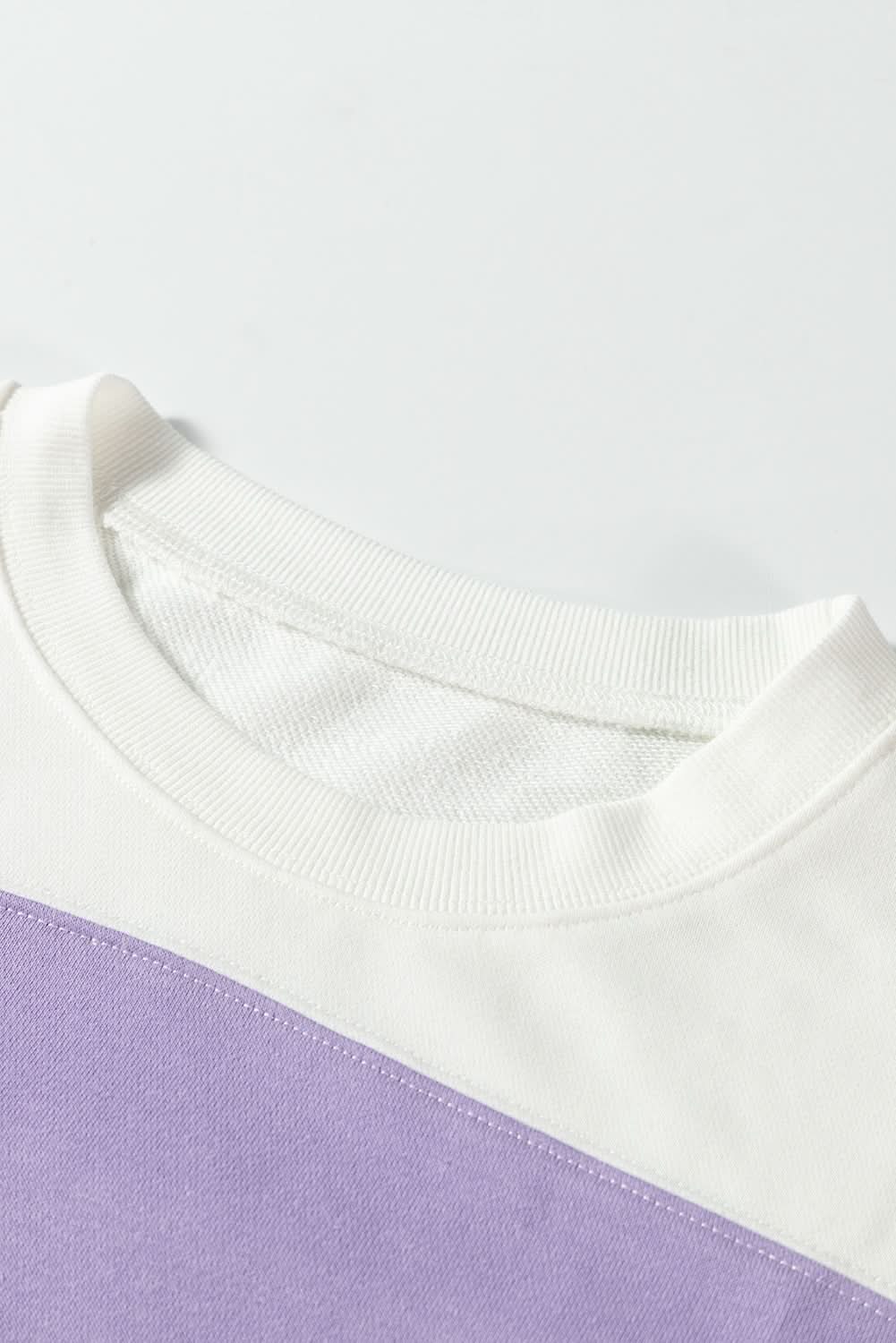 Beige Colorblock Patchwork Drop Shoulder Crewneck Sweatshirt - Love Salve